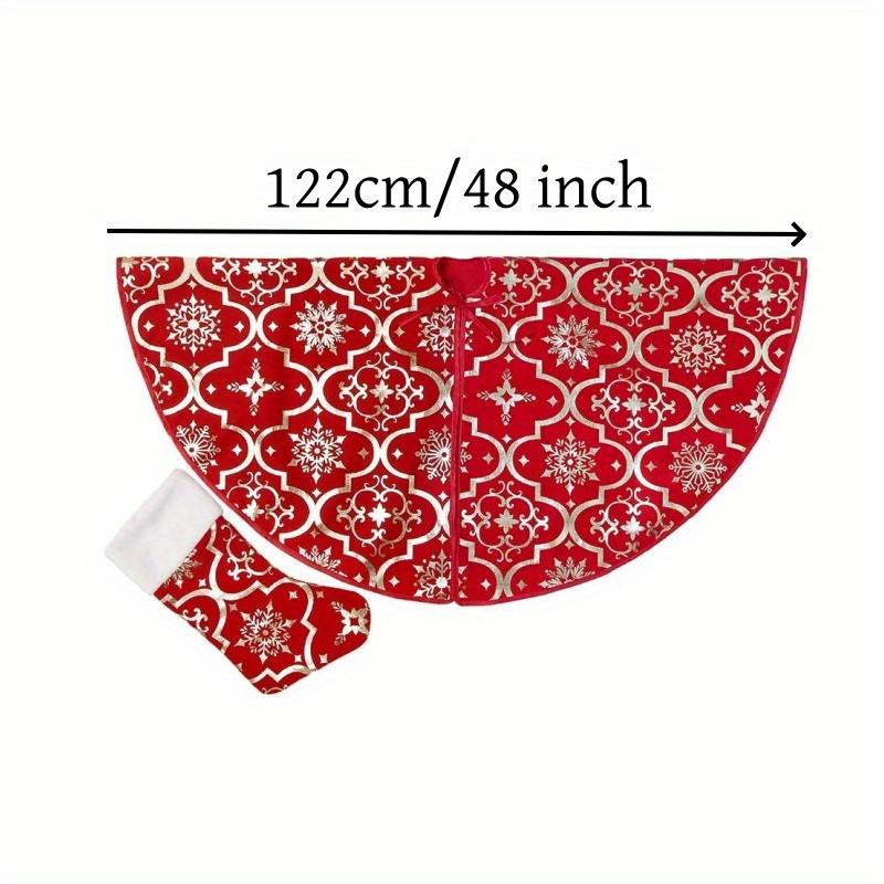 

48 дюймов, Большая юбка для рождественской елки, Рождественское мягкое покрывало-подушка для украшения, Воротник со снежинками, Юбка для елки в стиле фермерского дома для праздничной вечеринки Pack of 1 красный