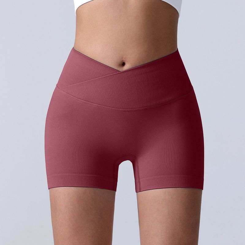 

Peach Hip Raise Fashion Yoga Shorts Stretch High Waist Running Workout Shorts Shorts Tight Seamless Sports Shorts Ladies Wine Red S