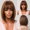 Short Orange Straight Bob Hair Synthetic Wigs with Bangs Orange Colorful Cosplay Party Wig for Women Heat Resistant Fiber Daily