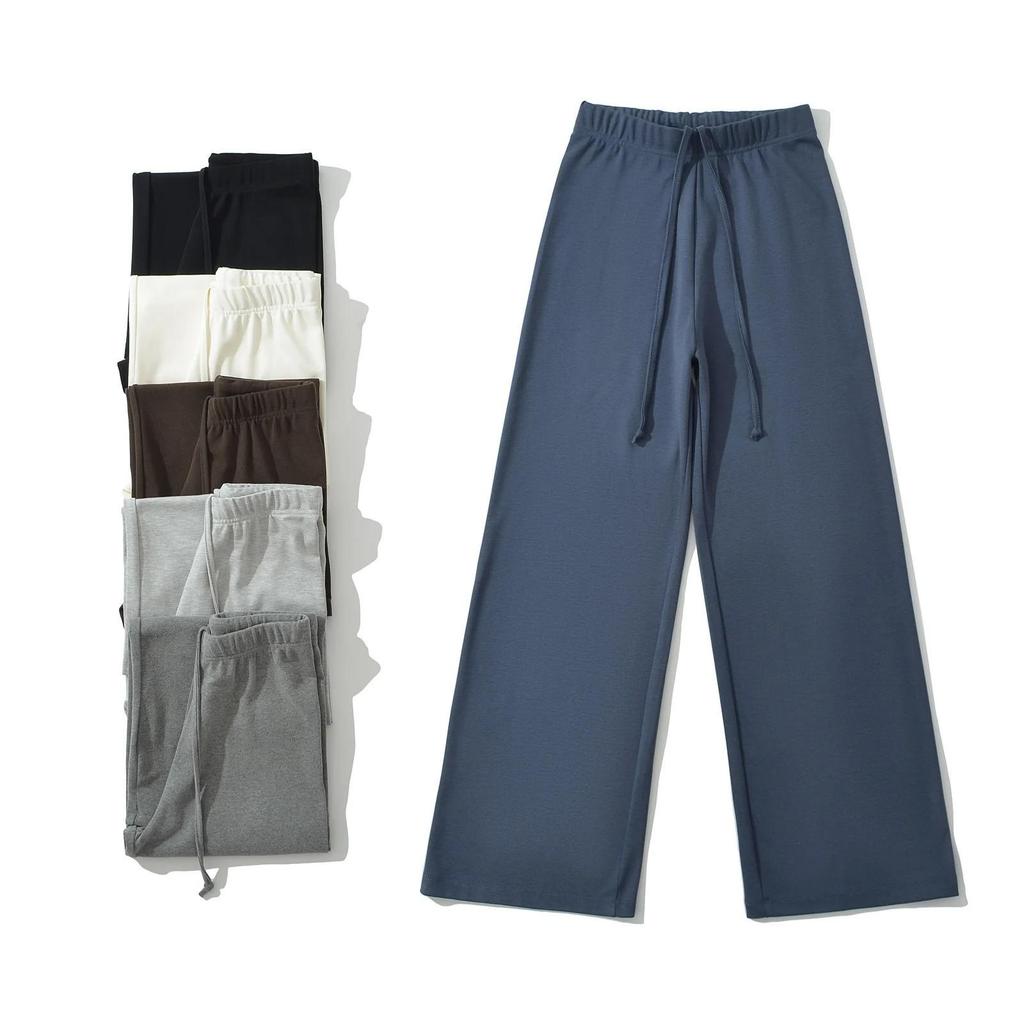 American Style Low Waist Wide Leg Drawstring Pants - Casual, Loose, Floor-Length Sportswear