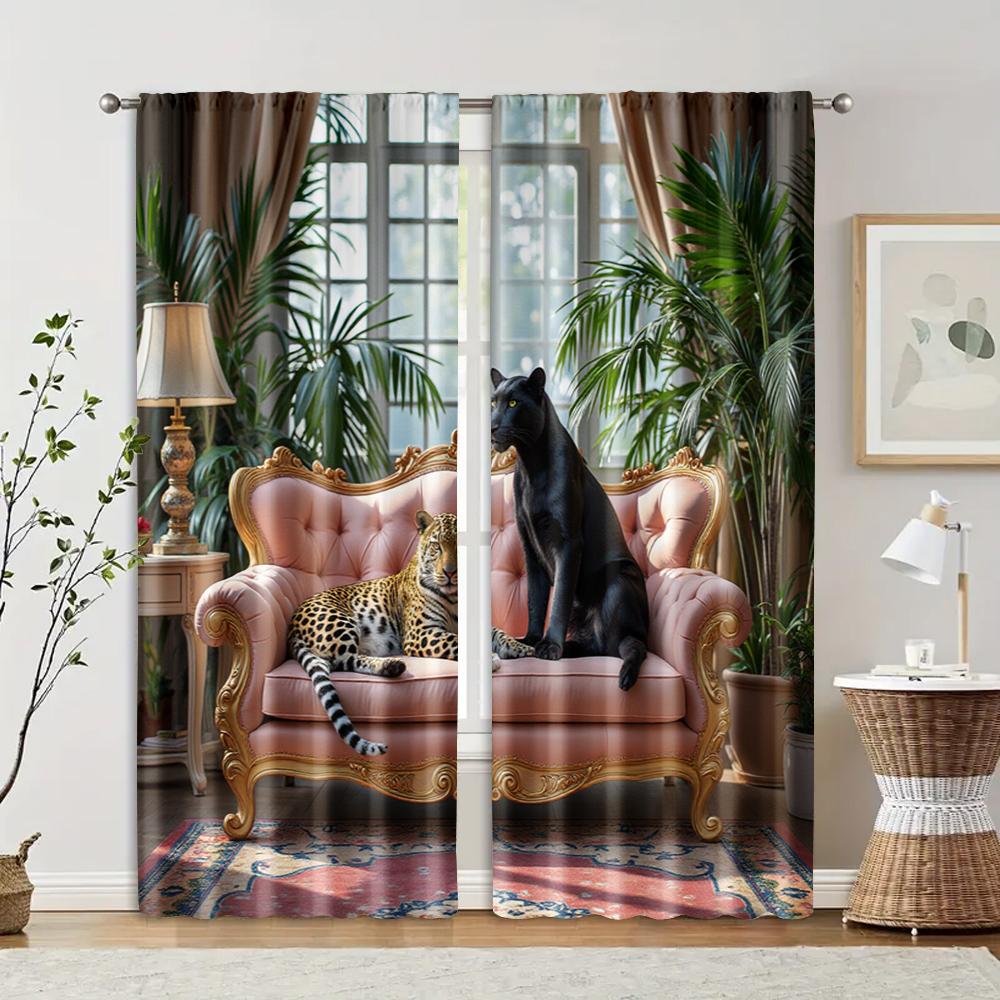 

2 pcs, filtering curtains (excluding rods, non-movable, without batteries) Cat on Sofa for use in bedrooms and living rooms 29x65in(75x166cm)