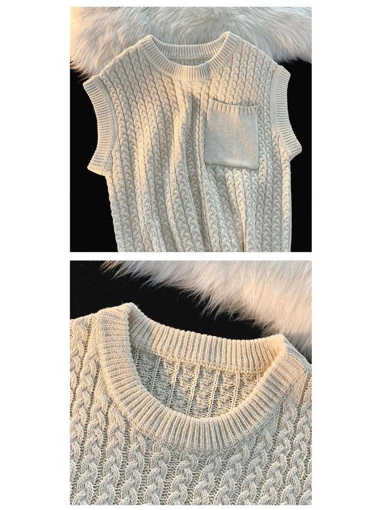 Herren Strick Ärmellose Pullover Weste im koreanischen Stil – Locker, vielseitig, einfarbig für Frühling und Herbst.