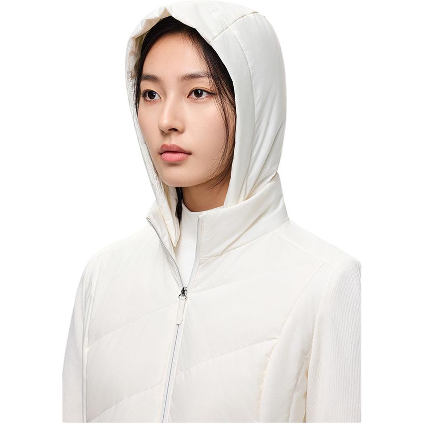 Anta Série Champion para Todas as Estações Cor Sólida com Capuz e Zíper Confortável Respirável Lã Quente Versátil Jaqueta de Penas Feminina Outerwear 162510616-1