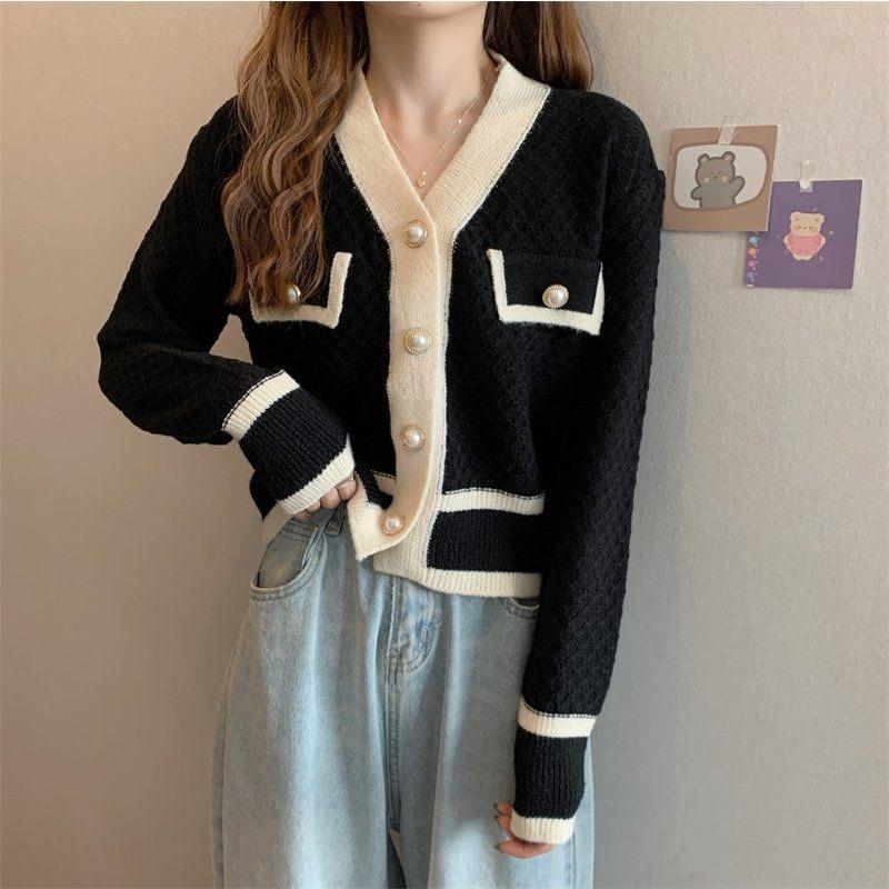 Autumn New Style French Retro Trendy Cardigan Jacket Women's V-neck Temperament High-end Knitted Sweater