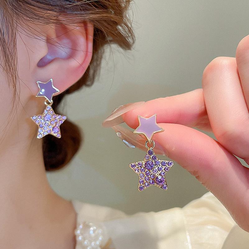 

Серьги-подвески с кристаллами CZ и стразами фиолетового цвета для женщин и девушек, корейская любовь, эстетика, повседневная жизнь, минималистичные украшения