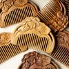 Green sandalwood comb with vintage-style carved lotus design, mini portable hair comb, holiday gift, supports engraving, suitable for a girlfriend