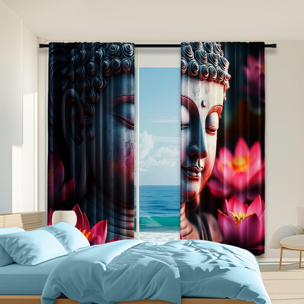 

2 pcs versatile polyester transparent curtains for home decoration Lotus Flower (2) for use in bedrooms and living rooms 100*130 Rod Pocket 1pcs