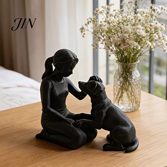 Jedinečná ručně vyráběná památka na mazlíčka 3D tištěná figurka dívky se psem, minimalistická dřepící socha pro domácí dekoraci, emoční dárek soustrasti, léčení