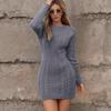 Podzim Zima Ležérní Slim Mini Šaty Módní Dlouhý Rukáv Pružnost Svetrové Šaty O-výstřih Jednobarevné Pletené Šaty Obepínající Boky Ženy