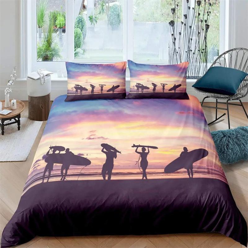 Luxury Sunset Surfing Duvet Cover for Teens Boys Girls Adults Summer Beach Theme Bedding Queen King Size Gift