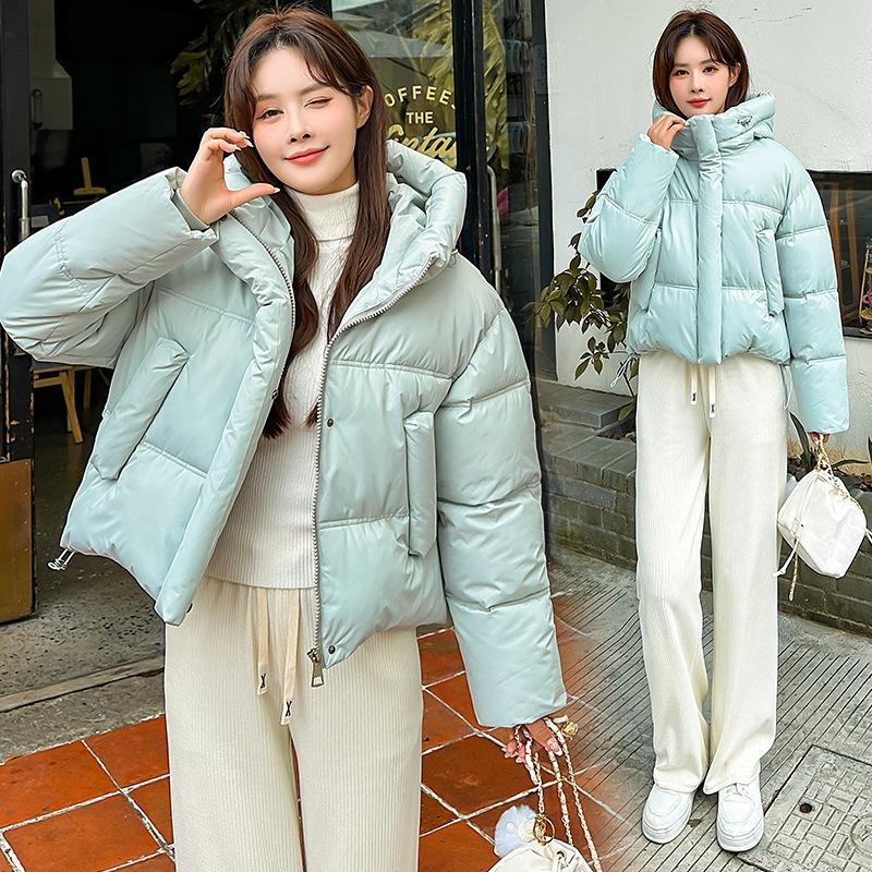 Down cotton clothes women's winter new hooded thickened warm fluffy short bread clothes jacket
