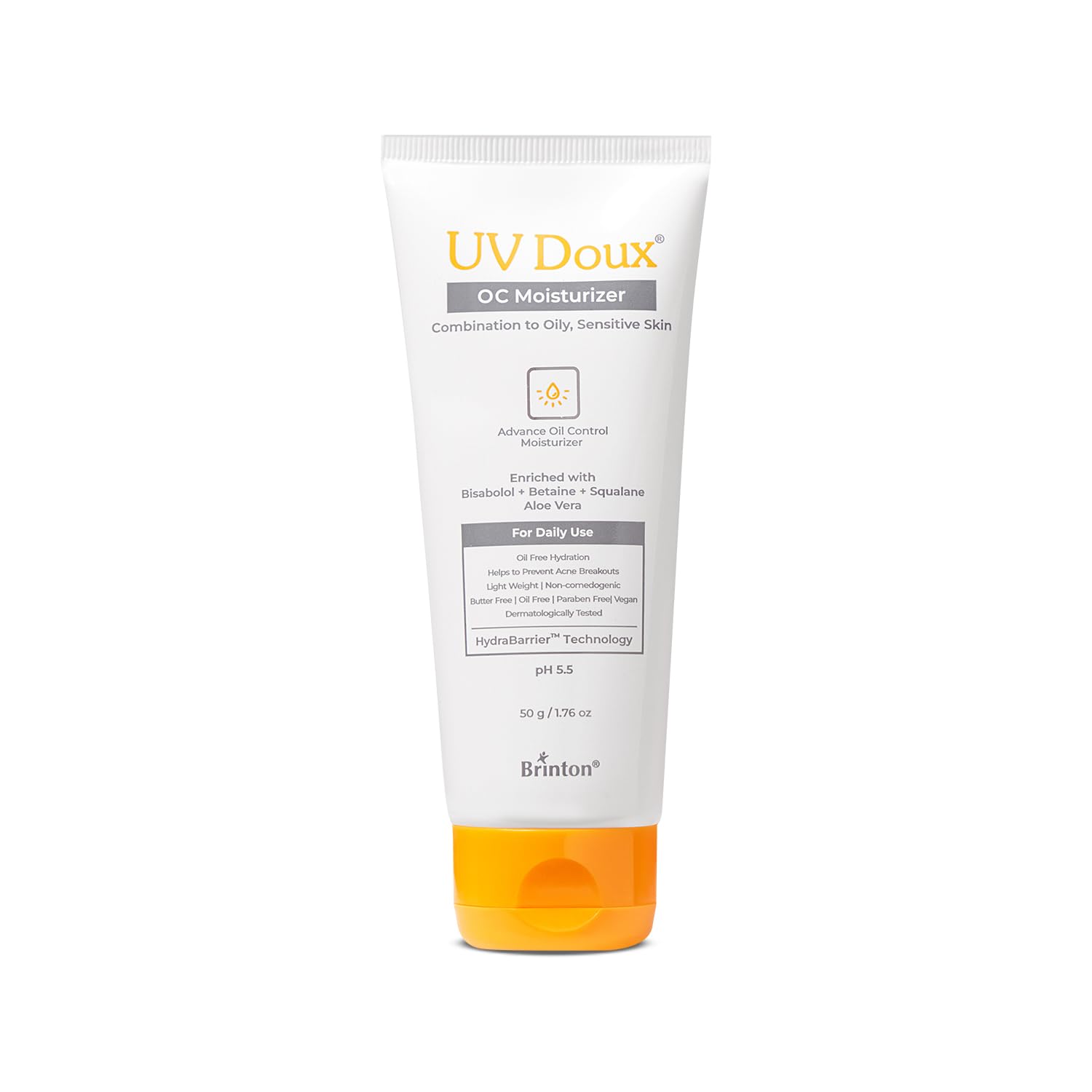 UV Doux OC Moisturizer for Oily & Combination Skin | Oil-Free Hydration & Oil Control | Non-Comedogenic, Lightweight | With Bisabolol, Betaine, Squ