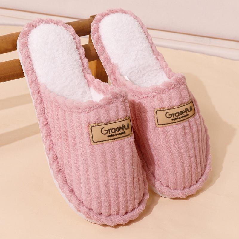 

Зимние домашние нескользящие теплые мужские хлопковые тапочки, напольные плюшевые хлопковые тапочки 46-47 розовый