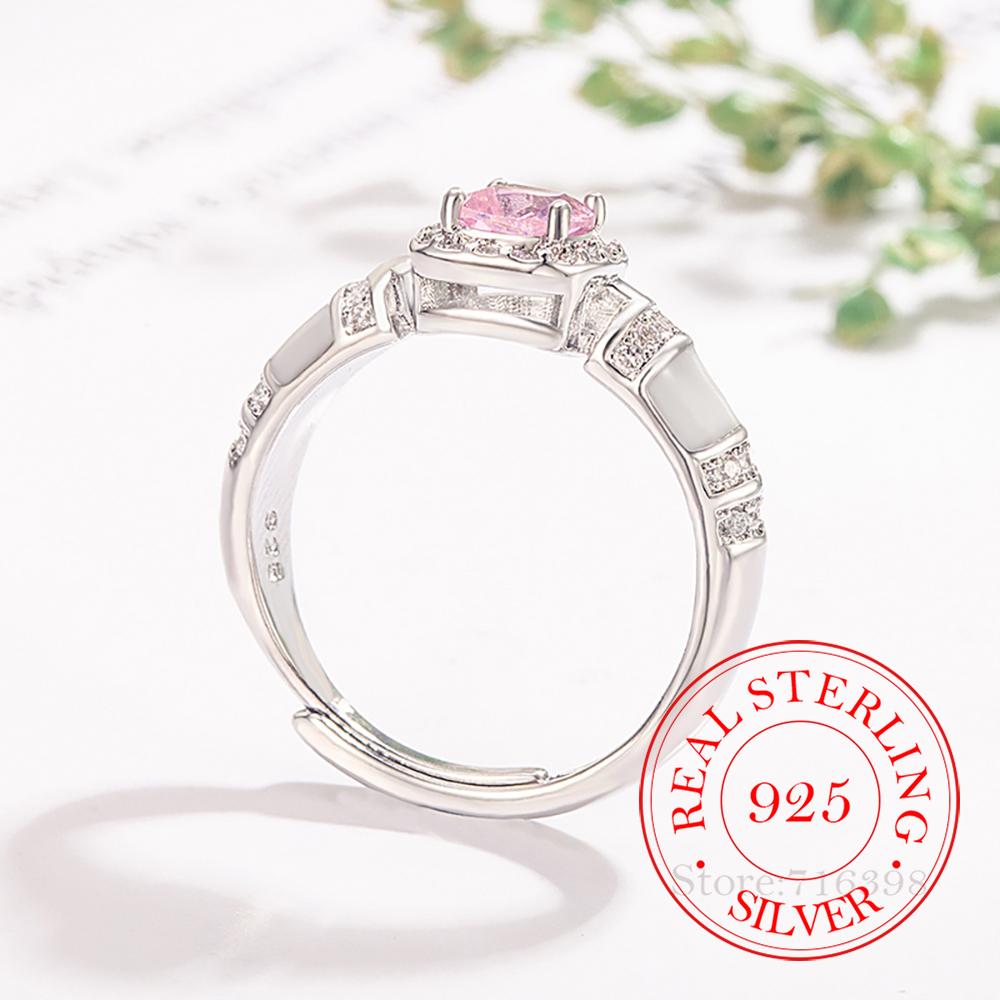 

925 Sterling Silver Square Pink Stone Cz Ring for Women Men Fashion Wedding Engagement Party Gift Charm Jewelry One Size