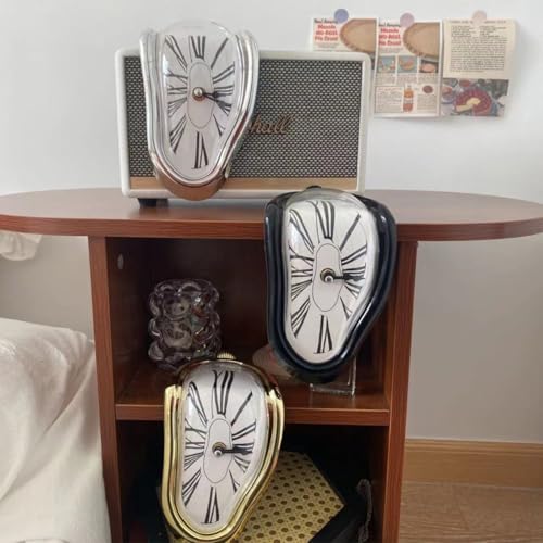 Dali's Soft Clock, Interior Decor, Table Clock, 90-Degree Turned Art Clock, Stylish Idea Item, Analog Clock (Black)