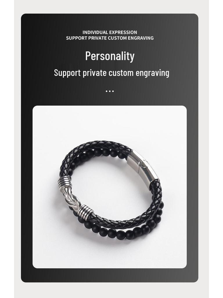 Magnetic Buckle Leather Bracelet: Men's Double Buckle Woven Accessory - Handmade Design