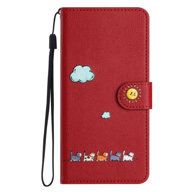 Artistic Feline Design Shockproof Flip Cover Case Protective Housing With Magnetic Snap Stand Function & Card Pockets