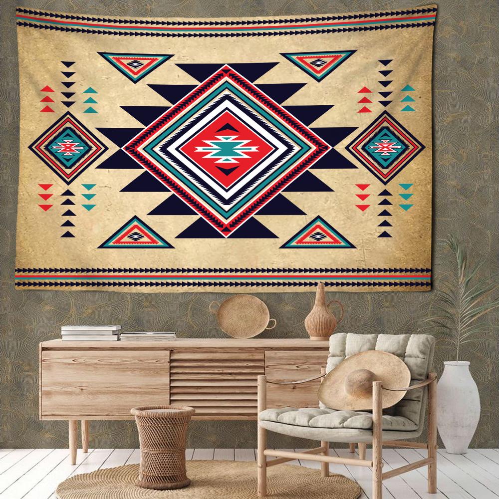 Retro Diamond Pattern Tapestry Wall Hanging Bohemian Style Hippie Tapez Art Aesthetic Room Background Decor
