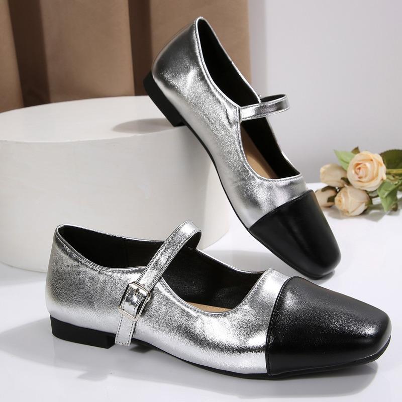 

Women s Inside Heightener Women s Shoes New French Splice Non-Slip Block Heel One Strap Mary Jane Single Shoes 36 серебряный