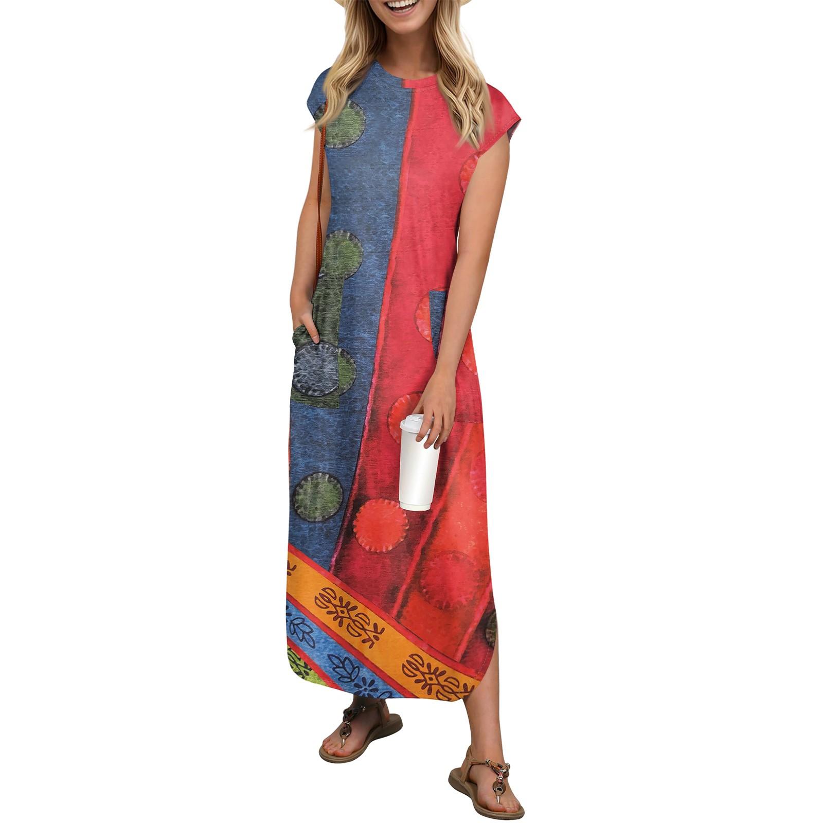 

Женская мода повседневный пляжный отдых винтажный лоскутный принт сарафан длиной до колена пляжная юбка с карманом юбка XL арбуз красный