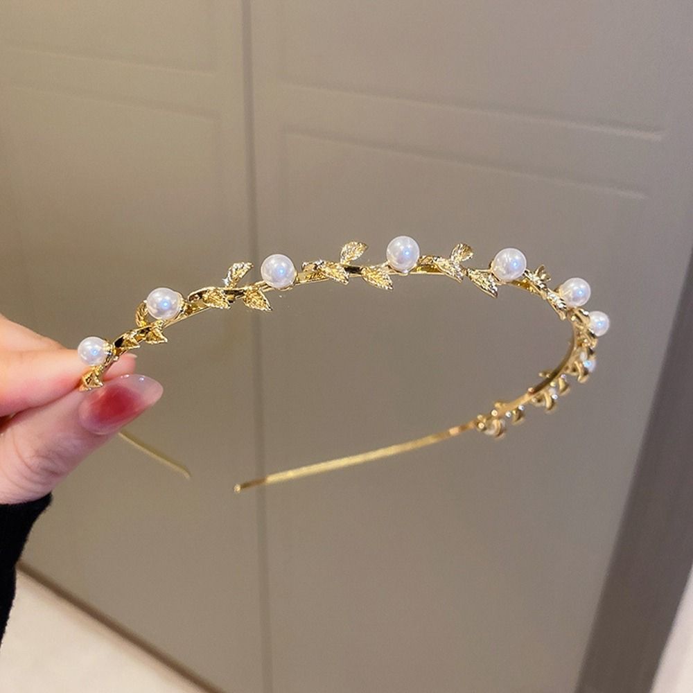 Wedding Bride Headwear Leaf Headband Korean Style Headwear Girl Thin Hair Hoop Rhinestone Hair Band