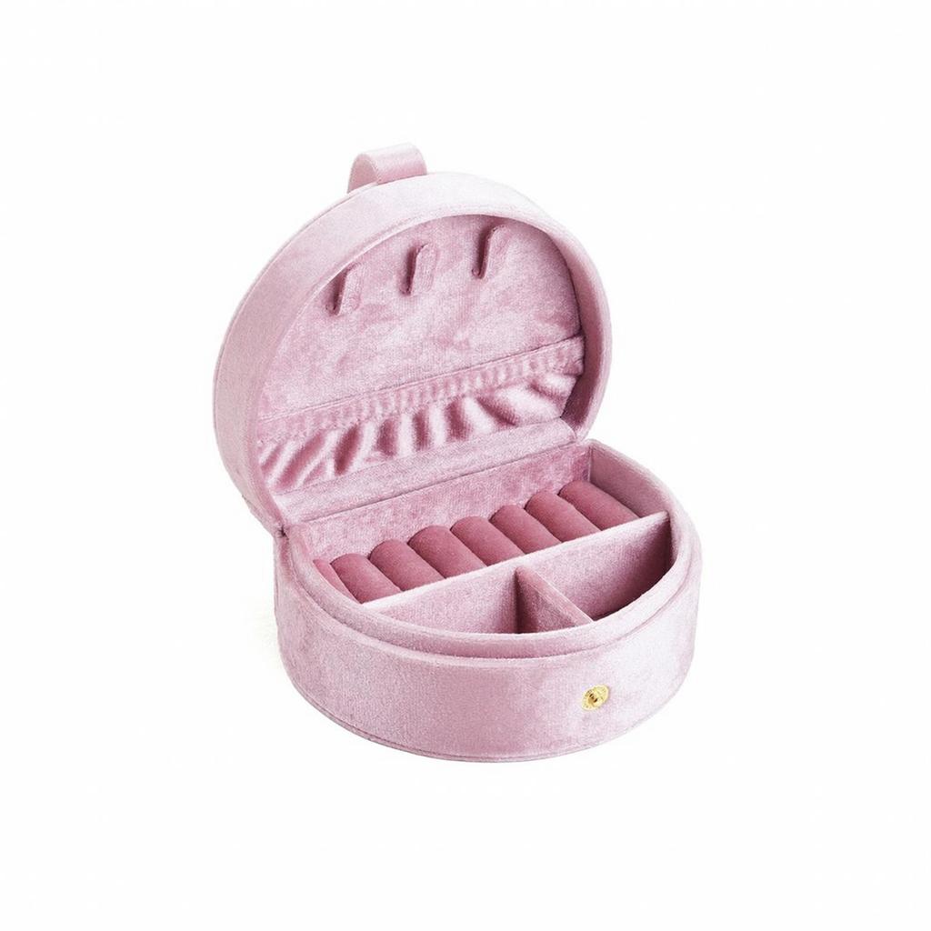 Compact Velvet Jewelry Box with Snap Closure Elegant Round