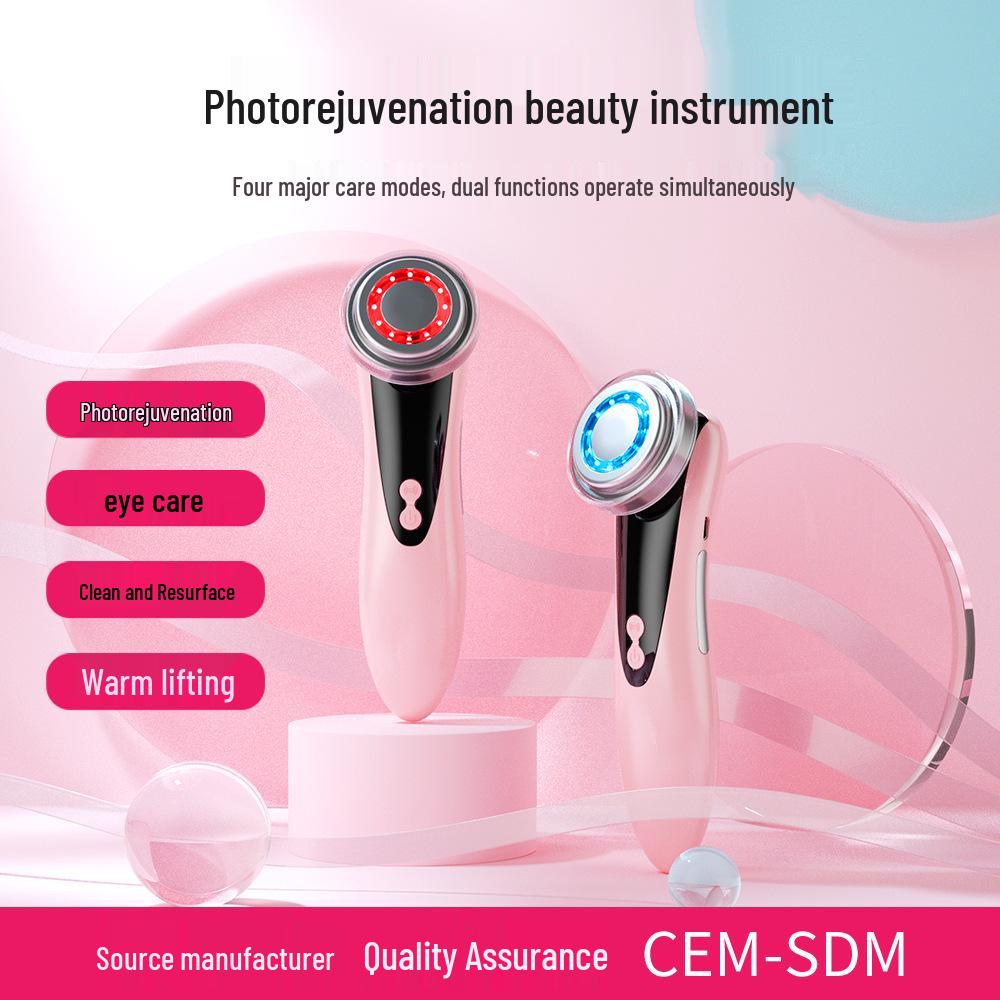 Ultrasonic Electronic Facial Beauty Device with Red & Blue Light Therapy