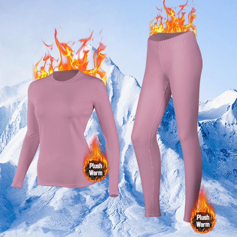 Women's Fleece-Lined Quick-Dry Warm Set: Long-Sleeved Top and Pants for Home & Outdoor Autumn/Winter Fitness