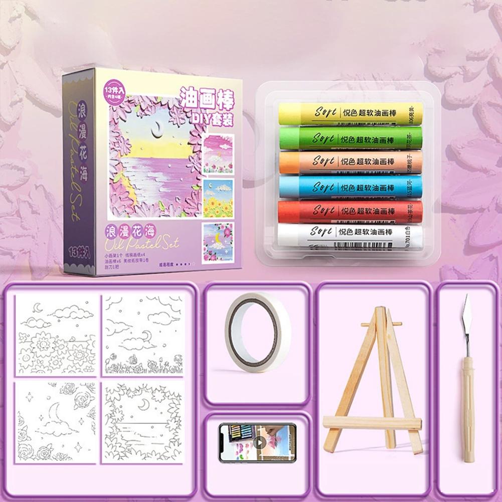 Colorful Oil Pastel Set Scraper Crayons Coloring Kit DIY Oil Painting Kids Students Gift Painting Tools Flower Sea