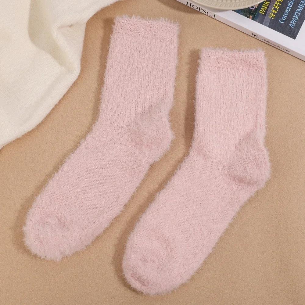 Candy Color Plush Mink Socks High Quality Soft Super Elastic Velvet Thicken Warm Winter Floor Fleece Mid-tube Stocking for Women