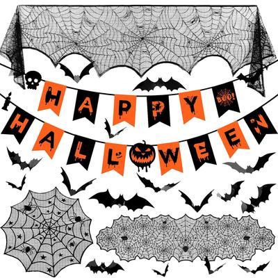 Halloween Tablecloth 64-piece Set Decorations Garland Table Runner Spider Web Bat