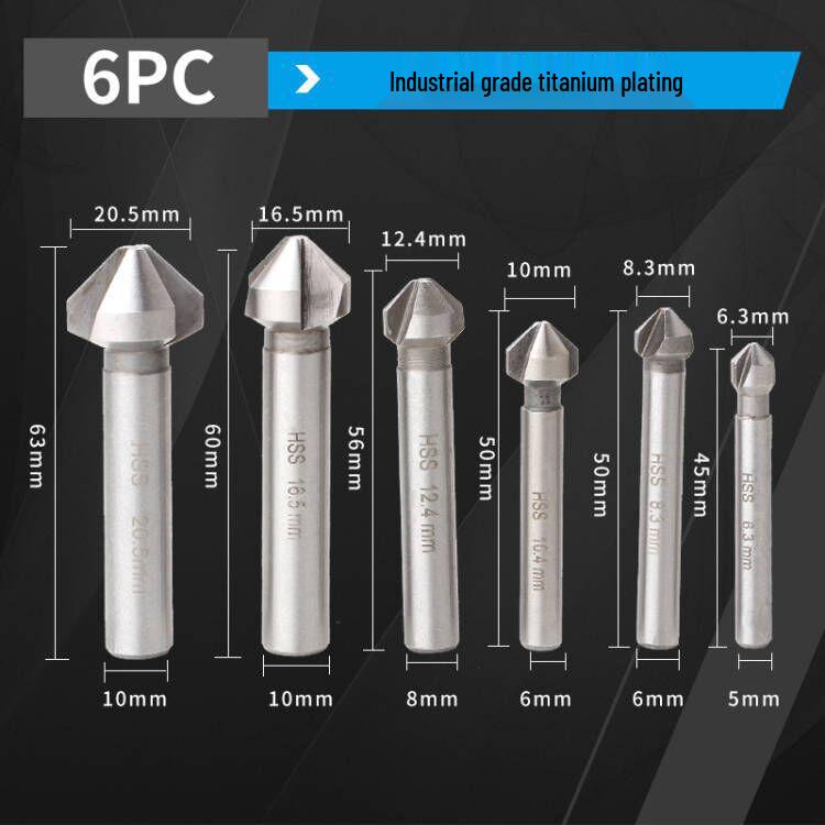 6-Piece 90° Titanium-Plated Chamfering Knife & Countersink Drill Set