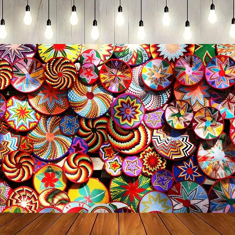 

2D Colorful Mesob Pattern Print Party Backdrop for African Themed Occasions 47.2x31.5inch/120*80cm