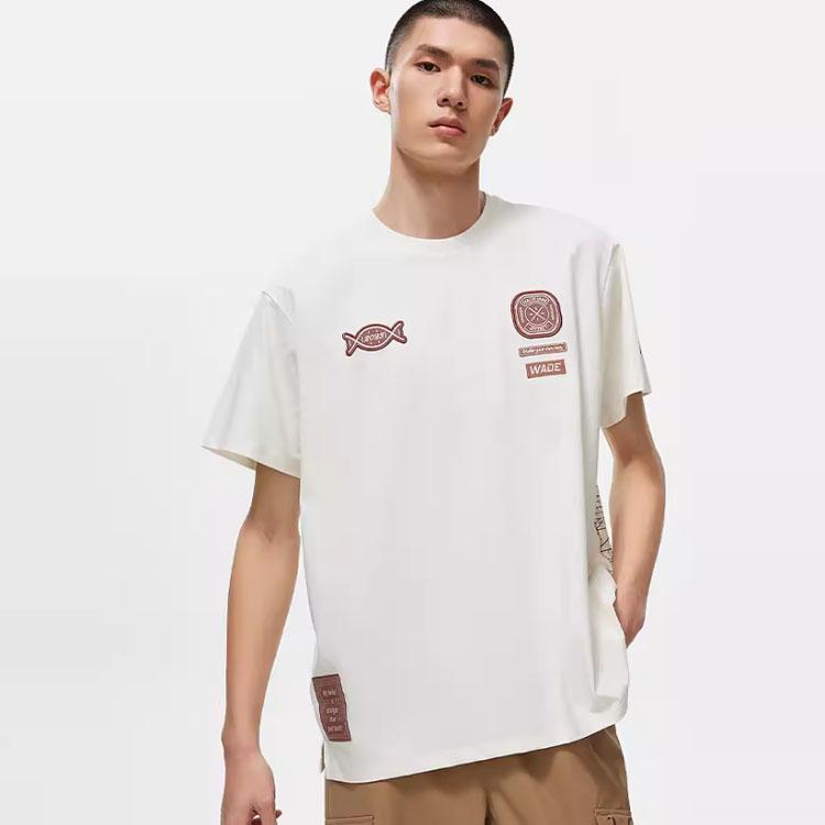 Li-Ning Wade Hall Of Fame Series Letter Print Crew Neck T-Shirt Unisex Tops Beige AHST919-2