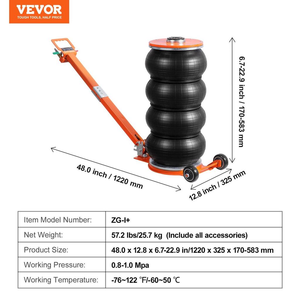 Air Jack 6 Ton/13000 lbs Pneumatic Jack with Heightened Column for Sedan