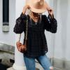 Fashionable and Casual Temperament Early Fall Tops Thin Section Loose V-neck Long-sleeved Black Shirt