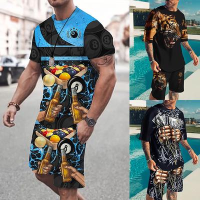 Fashionable Men's Casual Vintage Suit Summer Breathable Refreshing Suit Beach Style Printed 3D Tiger Oversized Men's Loose Top