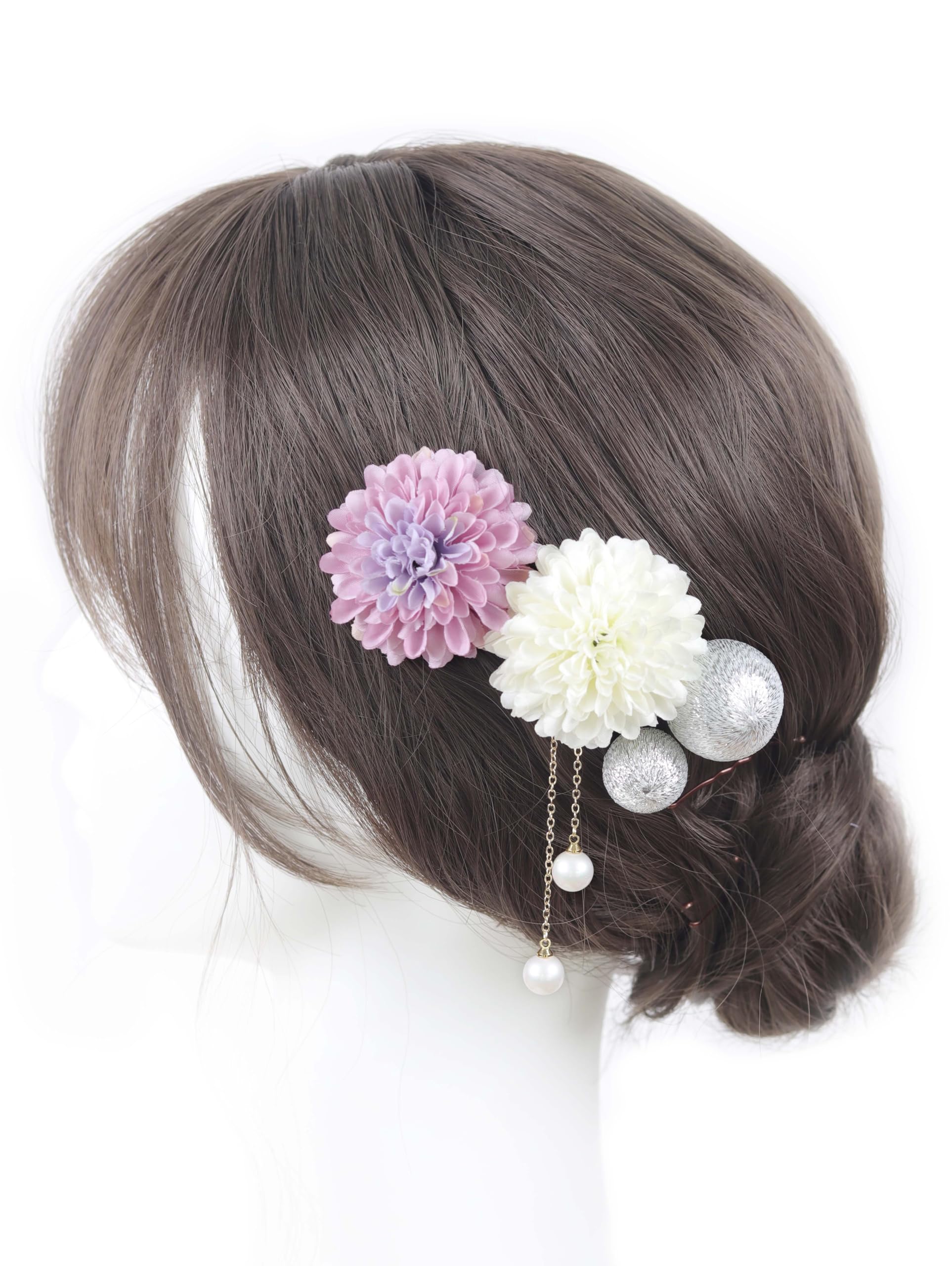 

[Handmade by NANA] Hair Ornament - Ping Pong Chrysanthemum - Cute Japanese Ball - Perfect for Coming-of-Age Ceremony, Shichi-Go-San, Fireworks
