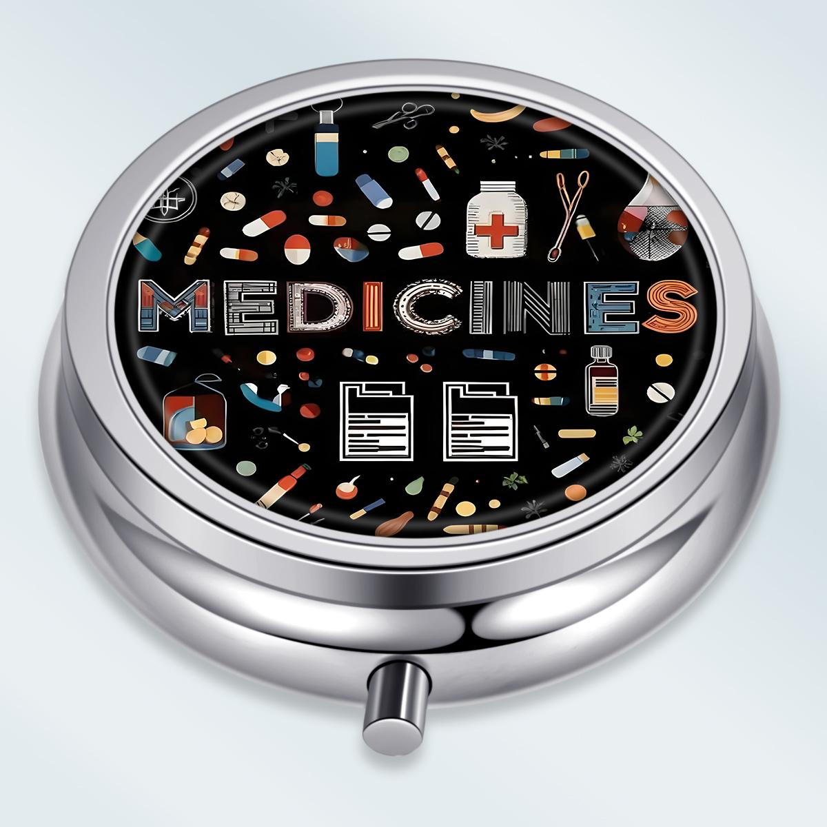 

Portable Pill Box with 3 Compartments, Mini Metal Medicine Organizer Case, Cute Printed Pill Container for Vitamins, Pills, Jewelry, Travel, Daily Use разноцветный