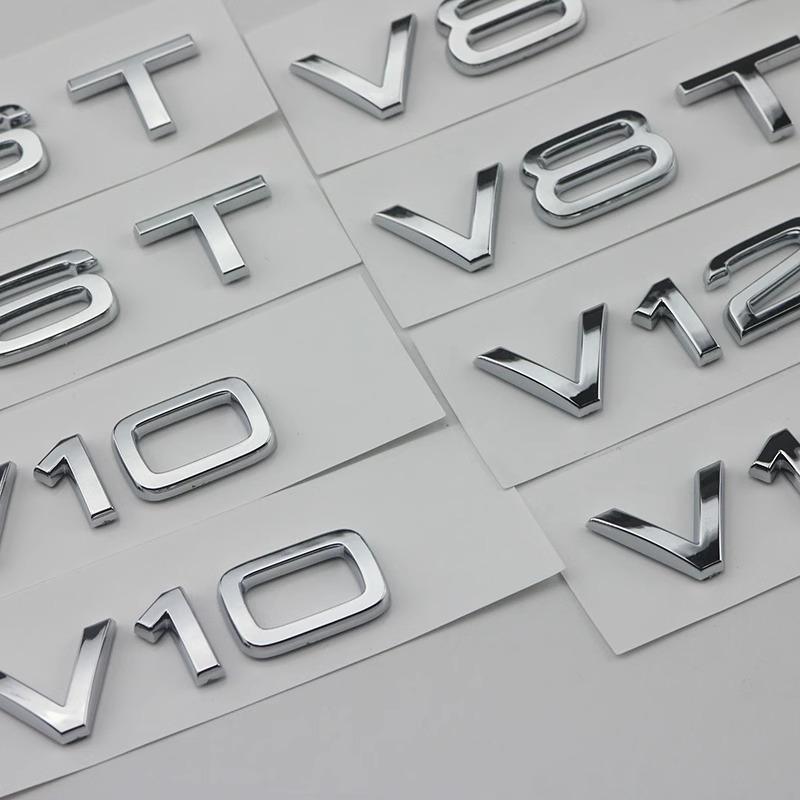 2PCS For Audi A Q series Car Fender Trunk Rear Logo Sticke Glossy Black Silver ABS Numbers Letters V6T V8T V10 V12  Emblem