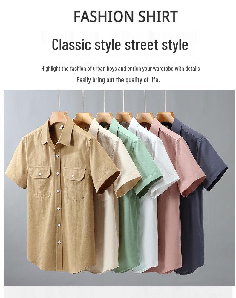 Men's Summer White Casual Double Pocket Cotton Shirt