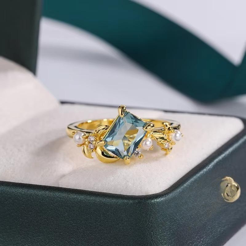 Роскошное квадратное синее циркониевое кольцо для женщин-Классический минималистичный дизайн ювелирных изделий-Подарок на день рождения