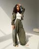 Sport und Freizeit neue Kapuzenjacke Kordelzug locker gerade kontrastierende gestreifte Hose Wide-Leg-Hose zweiteiliges Set Damen
