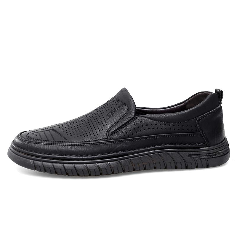 Summer Men's Casual Hollow Out Walking Shoes Breathable Driving Soft Bottom Leather Slippers Business Casual Shoes