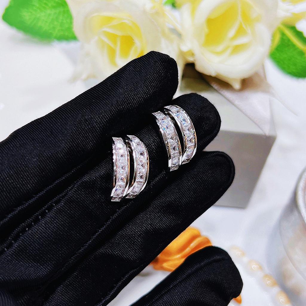 Bling Bling Brilliant Zircon Stud Earrings With 925 Stamps Luxury Double Layer Full Diamond Earrings Party Birthday Jewelry Gift