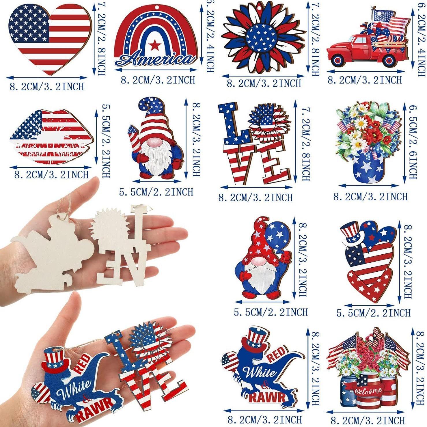 American Independence Day Wooden Pendant Set - National Day Festival Decoration