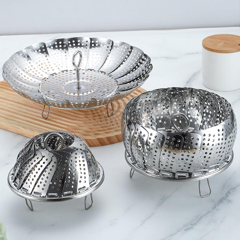 304 Stainless Steel Retractable Multi-Functional Steamer Basket with Thickened Design for Household and Hotel Use