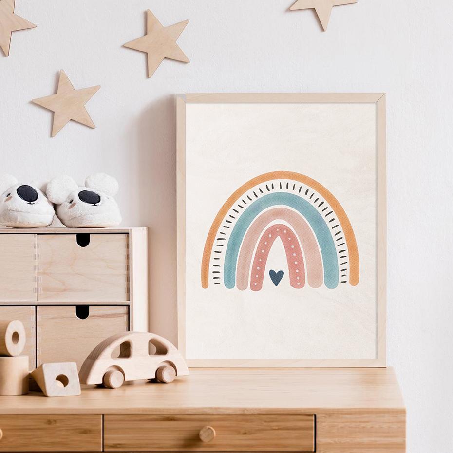 Boho Aquarell Süße Regenbogen Herzen Sonnenschein Kindergarten Poster Drucke Leinwand Malerei Wand Kunst Bilder Baby Zimmer Home Decor
