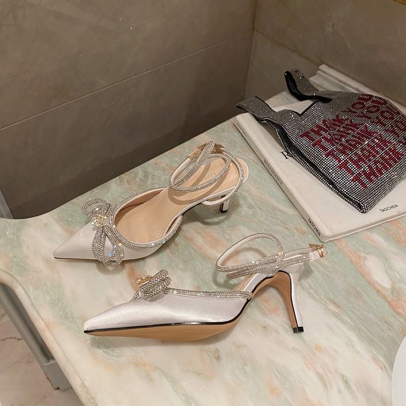 fashion Fashion Women Transparent Sandals Pointed Toe PVC Elegant Pumps Thin High Heels Rhinestone Ankle Strap Buckle Closed Dress Shoes