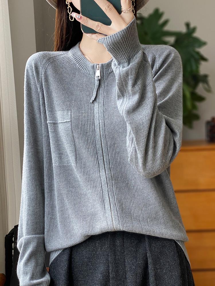Women's Premium Wool Zip Cardigan - Soft, Slimming, Loose Fit, Autumn/Winter Knit Sweater